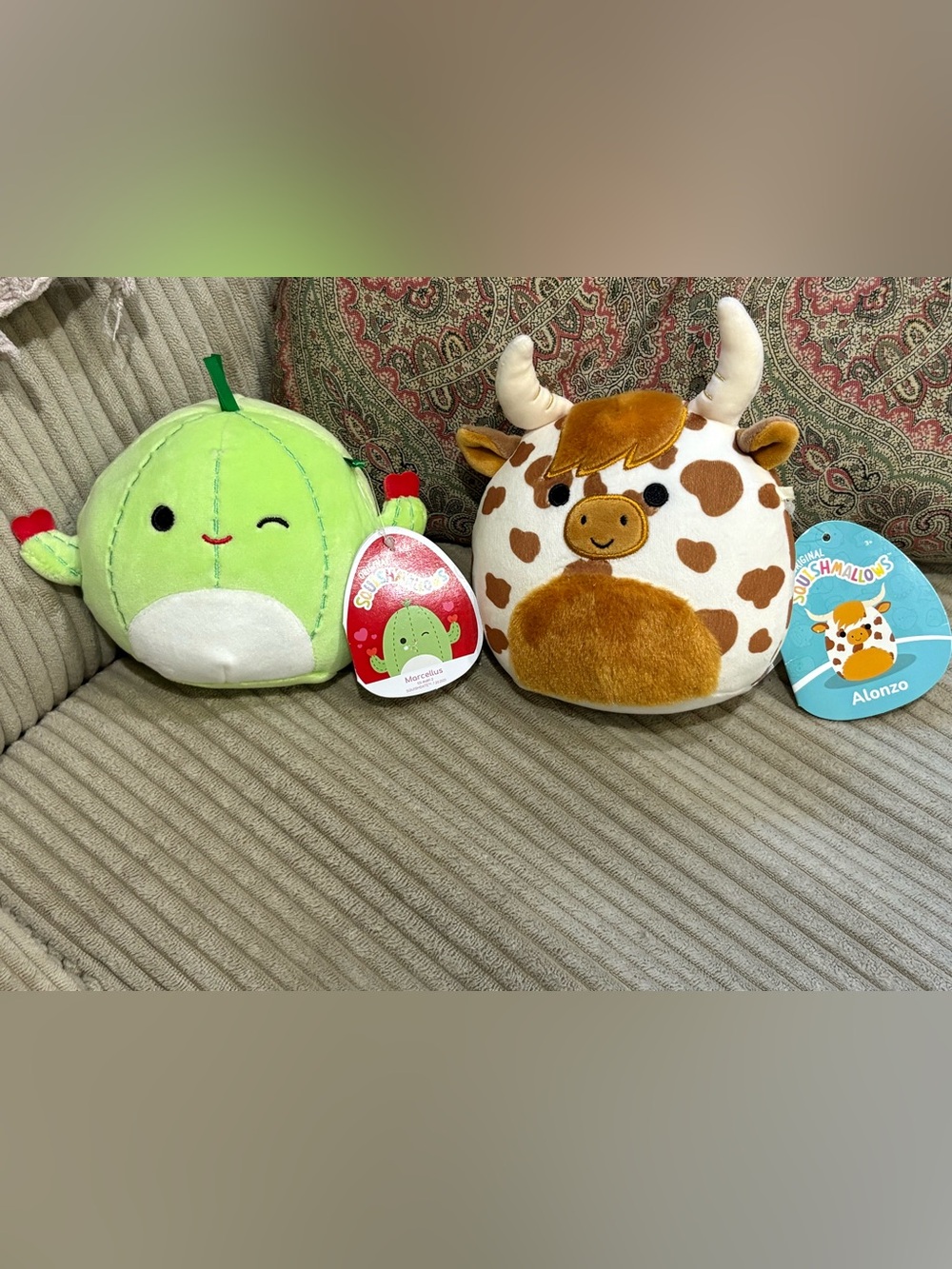NWT Squishmallows Marcellus Valentine Cactus ‘21 & Alonzo Highland Cow ‘22